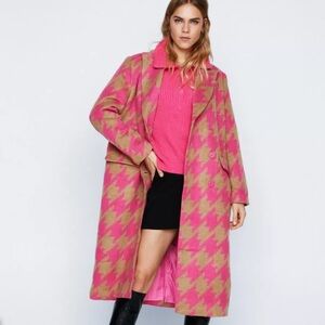 Nasty Gal Oversized Houndstooth Double Breasted Coat
